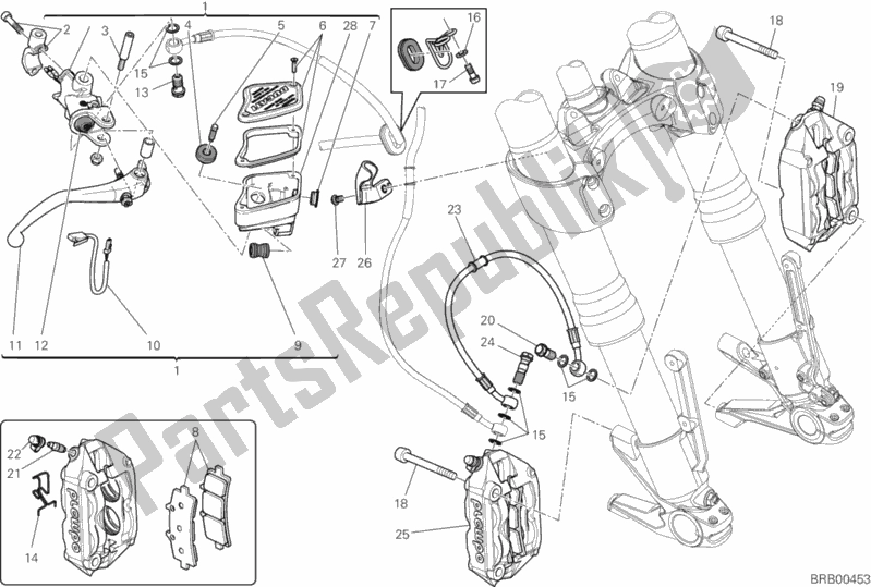 Todas as partes de Sistema De Freio Dianteiro do Ducati Diavel Carbon USA 1200 2011